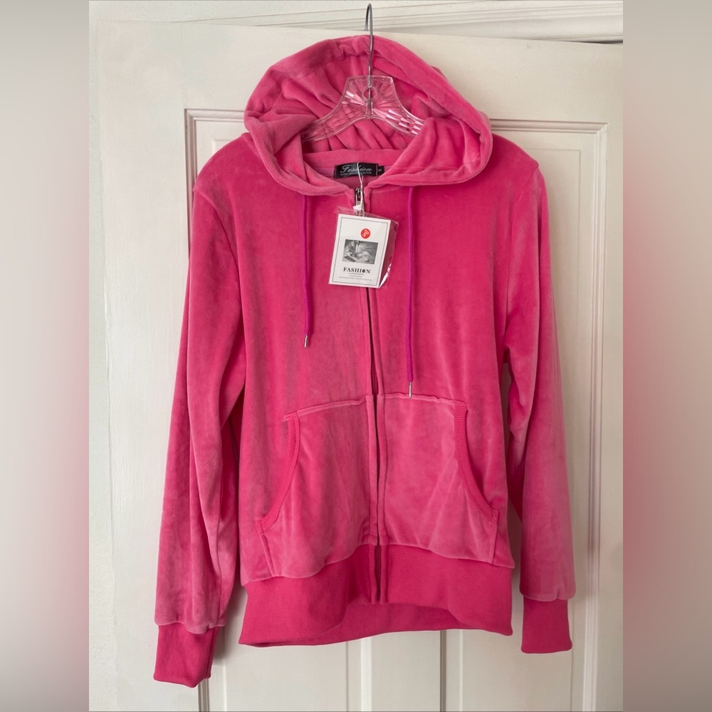 Women’s Pink Velour Zip Hoodie Jacket Size Small New With Tags